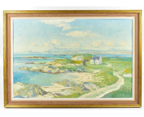 TOM SHANKS (Scottish 1921-2020); oil on board, 'Skye From Aresaig', signed lower right, with T.&R. Annan & Sons label verso, 