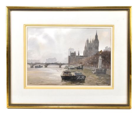 ASHTON CONNELL; watercolour, River Thames and parliament, signed lower right, 24.5 x 35.5cm, framed and glazed.Additional Inf