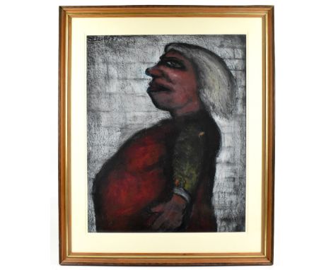 ARTHUR BERRY (1925-1994); mixed media, portrait side profile of a lady with grey hair, signed and dated 77, 68 x 56cm, framed