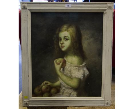 OIL ON CANVAS PORTRAIT OF GIRL IN CREAM FRAME