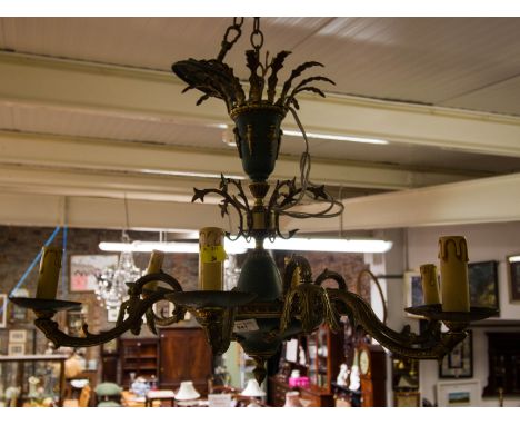 6 BRANCH GILDED BRASS LIGHT FITTING