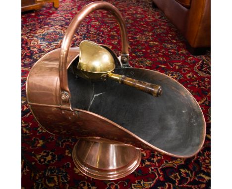 VICTORIAN COPPER COAL HELMET WITH BRASS SHOVEL