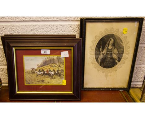 3 HUNTING PRINTS + 2 ENGRAVINGS