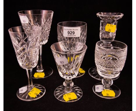 5 MISC WATERFORD GLASSES + CANDLESTICK