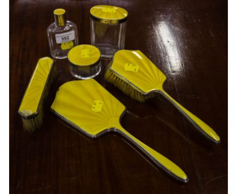 6 PIECE SILVER + ENAMEL DRESSING TABLE SET AF