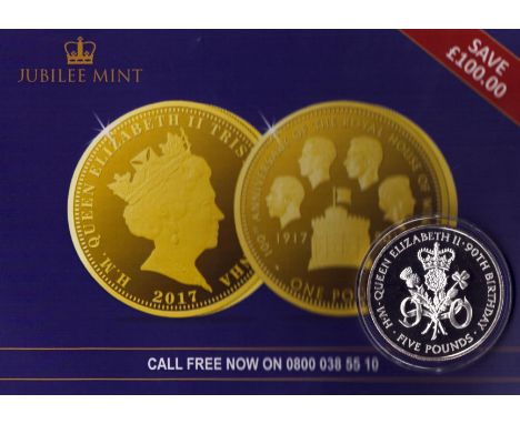 Queen Elizabeth 90th Birthday Five Pounds Coin. Silver coin in clear plastic case. Good Condition. All autographs come with a