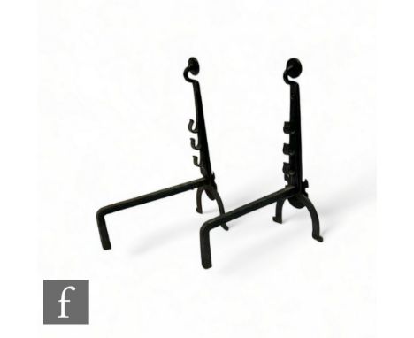 A large pair of iron andirons, no grate, height 67cm. 