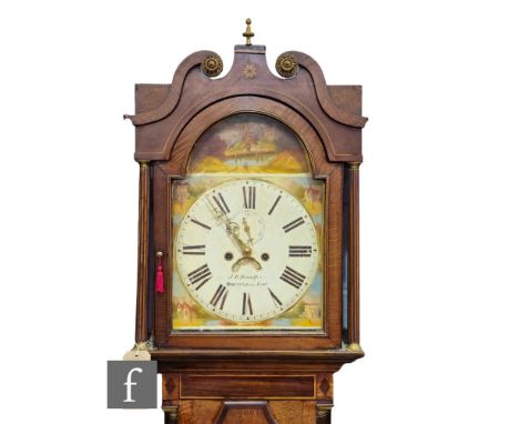 A 19th Century oak and mahogany crossbanded longcase clock by J B Brindley Newcastle under Lyme, eight day striking movement 