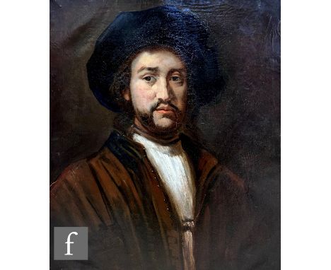 AFTER REMBRANDT HARMENSZ VAN RIJN&nbsp;- 'Portrait of man with arms akimbo', oil on canvas, a mid 19th Century copy painted o