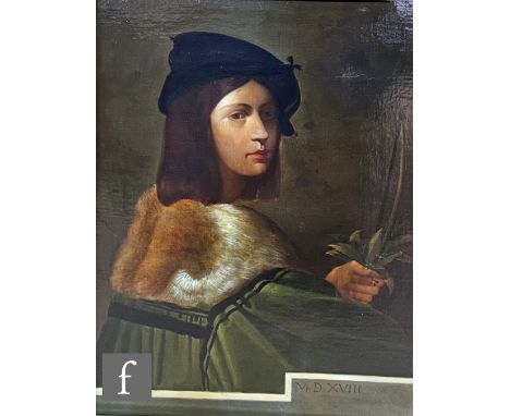 AFTER SEBASTIANO DEL PIOMBO - 'Self portrait with violin', oil on canvas, framed, 70cm x 54cm, frame size 92cm x 75cm. 
