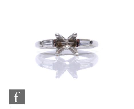 A platinum hallmarked four claw ring mount, weight 5g, ring size K. 