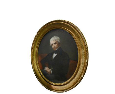 FRENCH SCHOOL (MID 19TH CENTURY) - Portrait of a gentleman wearing a dark coat high collar, three quarter length seated, past