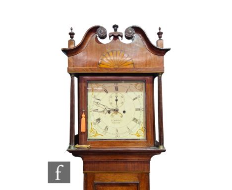 A 19th Century oak and mahogany crossbanded longcase clock by F Thomas Worcester, eight day striking movement, the painted di