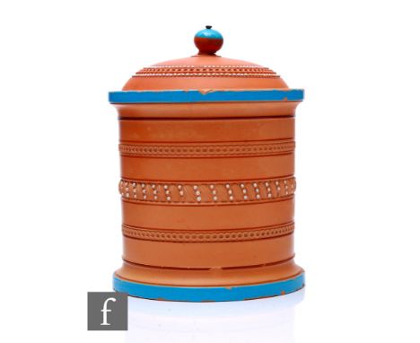 A 19th Century Commondale Brick, Pipe and Pottery Company Ltd of Stockton on Tees tobacco jar and cover of footed cylindrical