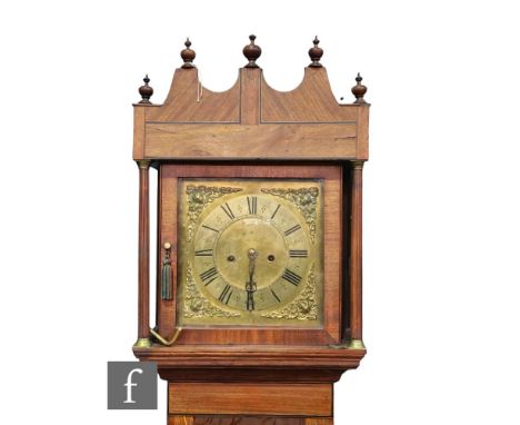 An early 19th Century and associated cased inlaid oak and mahogany crossbanded long case clock by Thomas Morgan Leominster, e