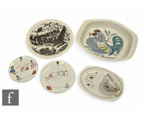 A Midwinter cup and saucer designed by Jessie Tait in the Fantasy pattern, the cup of tapered form with square base decorated