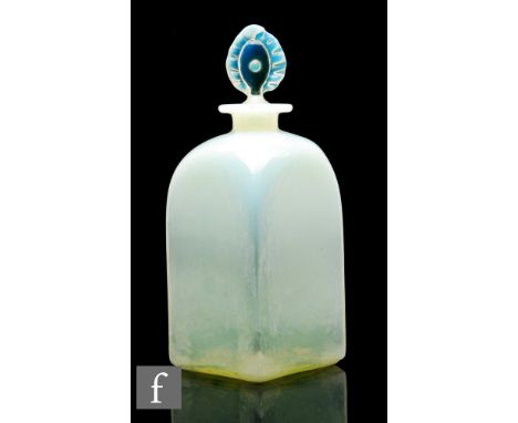 An early 20th Century James Powell glass decanter, of square section all in a straw opal ground, complete with a lozenge stop