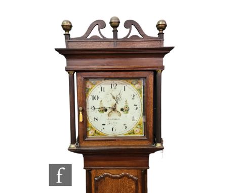 A 19th Century oak and mahogany longcase clock by Callcott Cotton, eight day striking movement, the painted floral dial with 