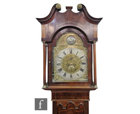 A 19th Century inlaid oak and mahogany cross banded longcase clock by S Simkiss Stourbridge, eight day striking movement with