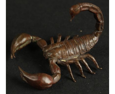 A BRONZE OKIMONO OF A SCORPION.