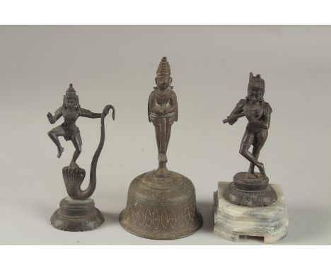 THREE INDIAN BRONZE FIGURES.