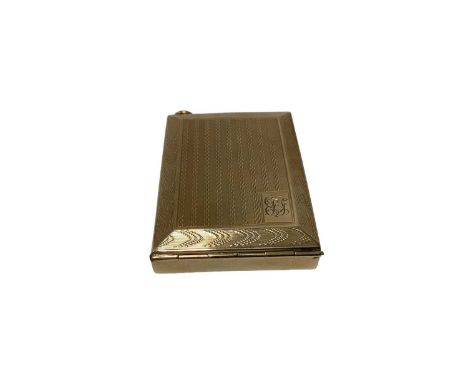 Gold 9ct match book holder with engine turned decoration and engraved LB monogram 59 x 42mm, 29.79grams
