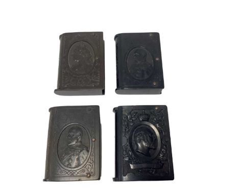 Four Victorian and Edwardian Royal related vulcanite Vesta cases decorated with portrait busts