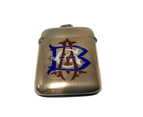 Victorian silver and three colour enamel Vesta case with 'CAB' monogram ( Birmingham 1898) 54 x 40mm