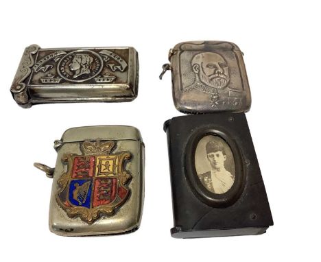 Sterling silver King Edward VII portrait Vesta case and three other Royal related Vesta cases (4)