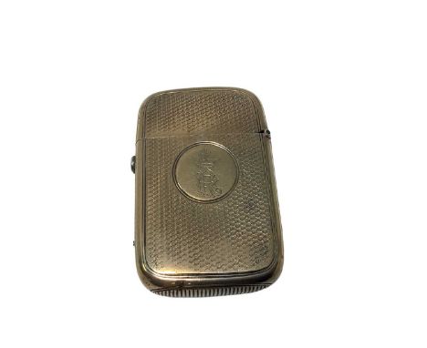Victorian silver Vesta case with engraved crest and BR monogram on engine turned ground ( London 1869) 57 x 37mm