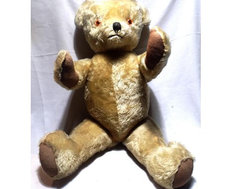 Large vintage blonde teddy bear, H: 90 cm, straw filled with jointed arms and legs. P&amp;P Group 1 (£14+VAT for the first lo