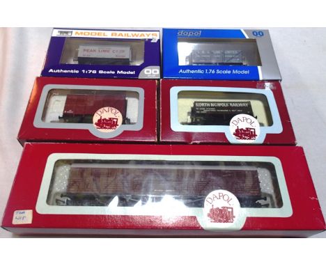 Five Dapol OO wagons to include lime wagon, meat van, opens and siphon H, in very good to excellent condition, wear to boxes.