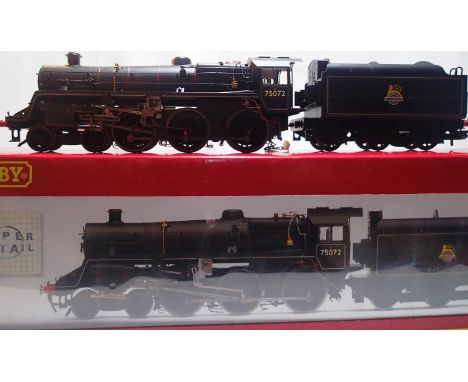 OO scale Hornby R3016 standard class 4ms, 75072, Black Early Crest in excellent condition, DCC on board, box has wear. P&amp;