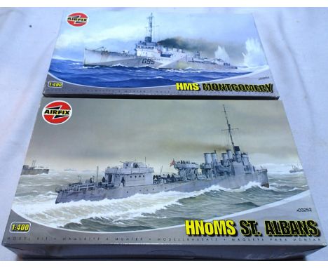 Two Airfix 1/400 scale ships to include HNOMS St Albans and HMS Montgomery, both appear as new, boxes with storage wear. P&am