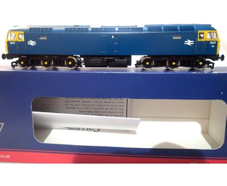 OO scale Bachmann 32-805, class 47, diesel D1547, blue and yellow ends in near mint condition, storage wear to box. P&amp;P G