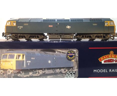 OO scale Bachmann 32-800Y, class 47 diesel, 47560, Tamar, blue, weathered and one set of bogie steps detached but present, ot