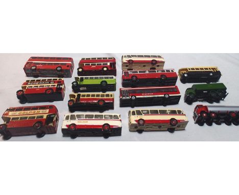 Fourteen code 3 1/72 scale buses, coaches and commercials, various makes, Dinky, Corgi etc in mostly good condition. P&amp;P 