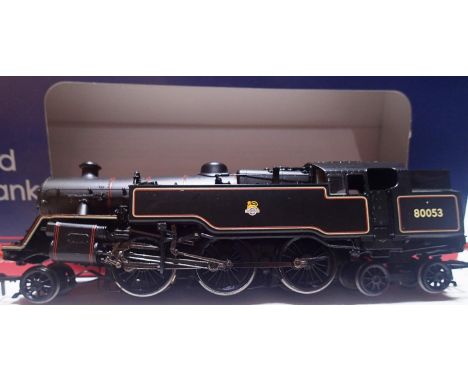 OO scale Bachmann 32-359 class 4mt, tank 80053, Black Early Crest, detail fitted in near mint condition, box has wear. P&amp;