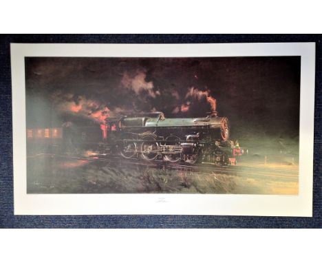Railway Print 20x35 approx titled Night King by the artist Terence Cuneo picturing King George V locomotive Great Western Rai