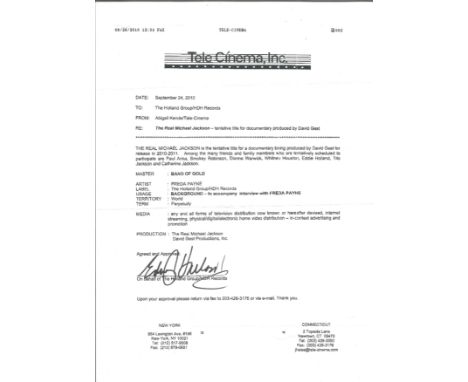 Contracts for documentary - Michael Jackson life of an icon. Signed by Tito Jackson, Katherine Jackson and Eddie Holland. Goo