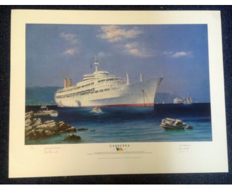 Canberra print approx 28x18 signed in pencil by the artist Colin Verity and Captain David Hannah limited edition 757/850 publ
