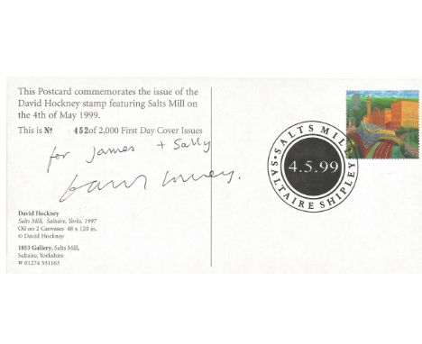 David Hockney signed colour postcard. Signed on reverse. Good condition. All autographs come with a Certificate of Authentici