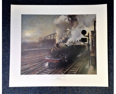 Railway Print 17x20 approx titled Departure from Paddington by the artist Terence Cuneo limited edition 452/850. Good conditi