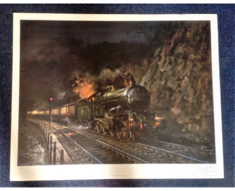 Railway print 30x25 approx titled Night Express signed in pencil by the artist Terence Cuneo. Good condition. All autographs 