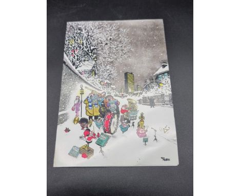 GILES (Carl):&nbsp;undated Christmas card with design by Giles, boldly signed in black ink from 'Carl &amp; Joan', vertical a