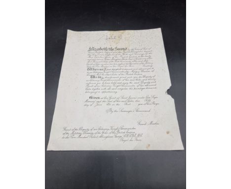 QUEEN ELIZABETH II: GRANT OF KNIGHTHOOD, SIGNED:&nbsp;Grant of Knighthood to Air Vice-Marshall Robert Allingham George, June 