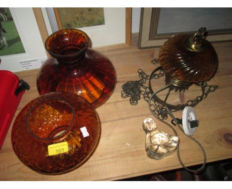 Vintage amber glass centre light fitment