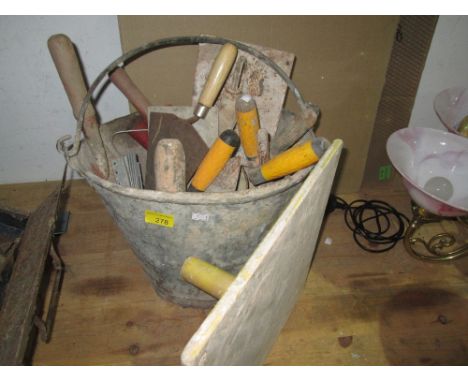Galvanized bucket of plastering tools & mesh