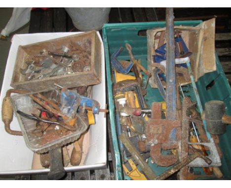 2 x boxes of workshop & woodworking tools : Stanley plane No 4, Marples No 102 
