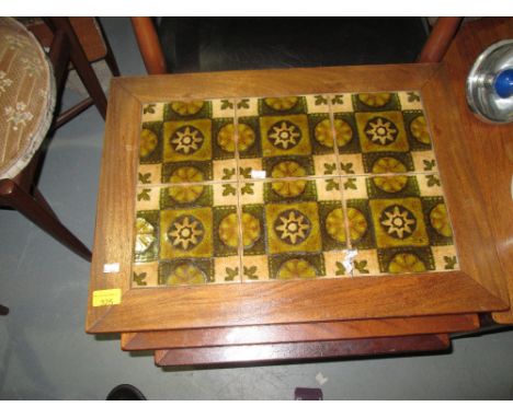 Nest of retro tile top teak tables & mirror